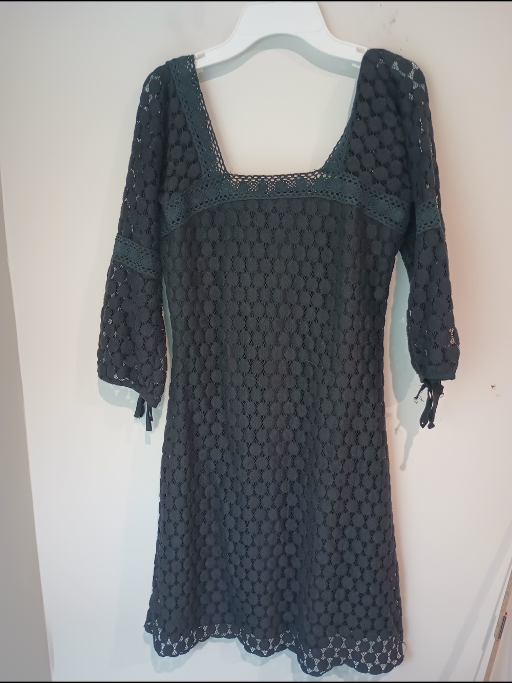 Solitaire by Ravi Khosla Black Lace Dress Small Cottagecore Boho Crochet Trim S